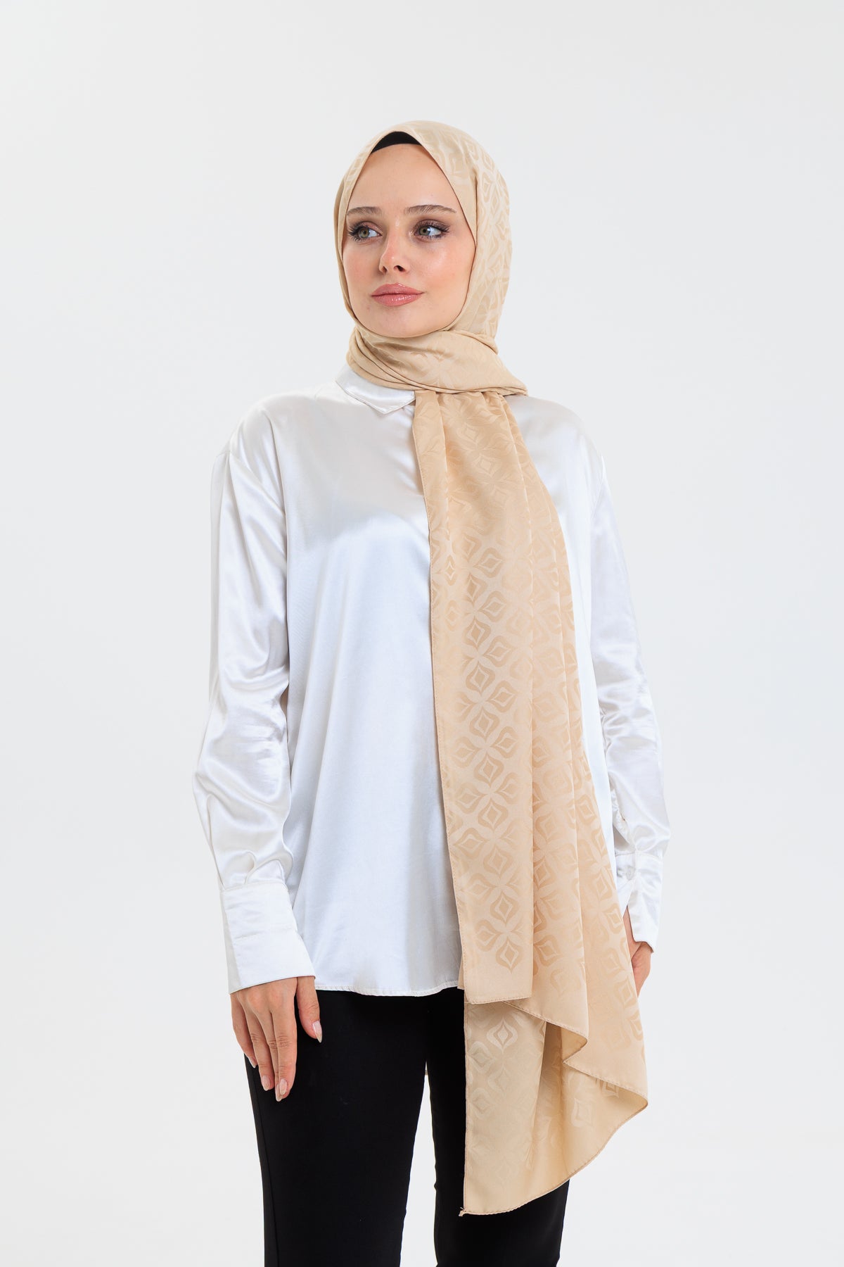 DELMAR Lior Açık Kahve Lale Desenli Pamuklu Jakarlı Şal