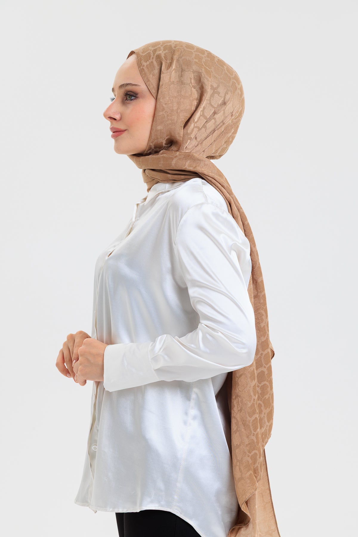 DELMAR Lior Açık Kahve Halka Desenli Jakarlı Şal