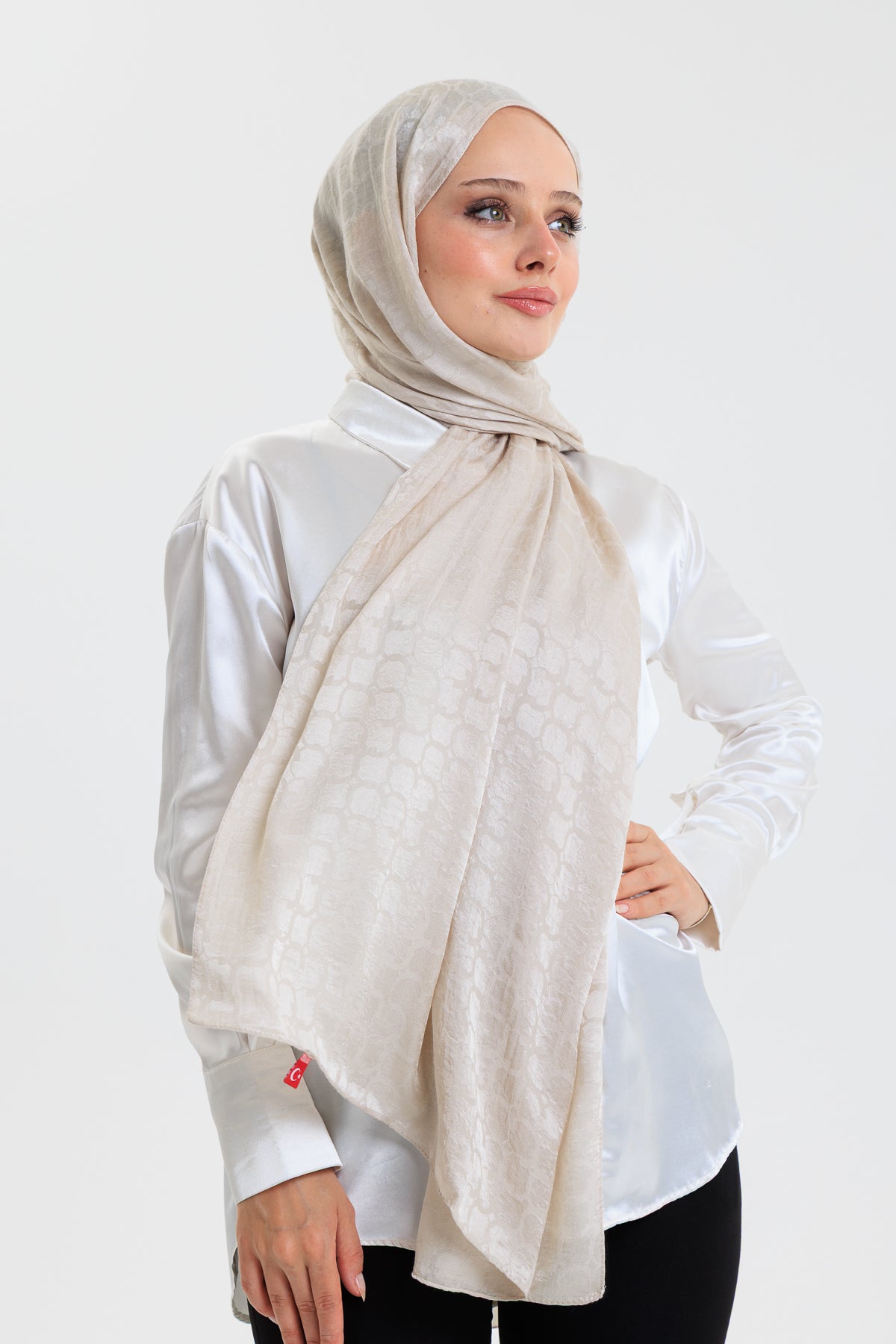 DELMAR Lior Bej Halka Desenli Jakarlı Şal