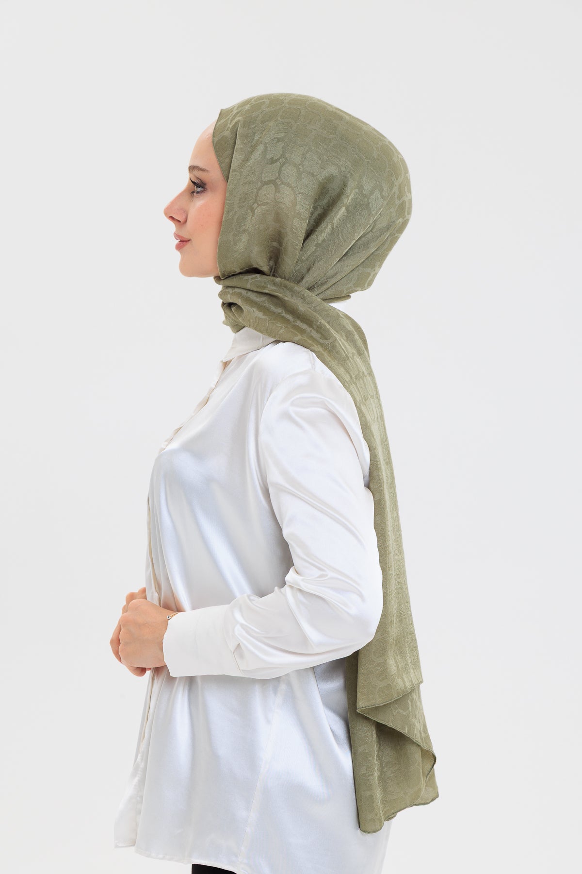 DELMAR Lior Yeşil Halka Desenli Jakarlı Şal