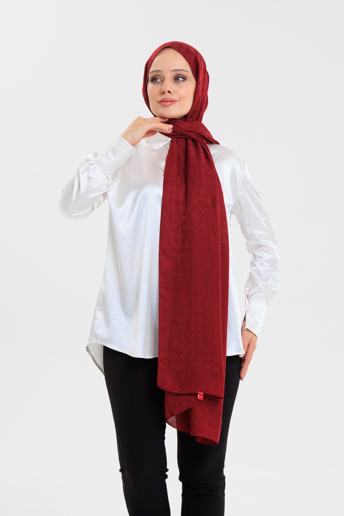 DELMAR Lior Kırmızı Halka Desenli Jakarlı Şal