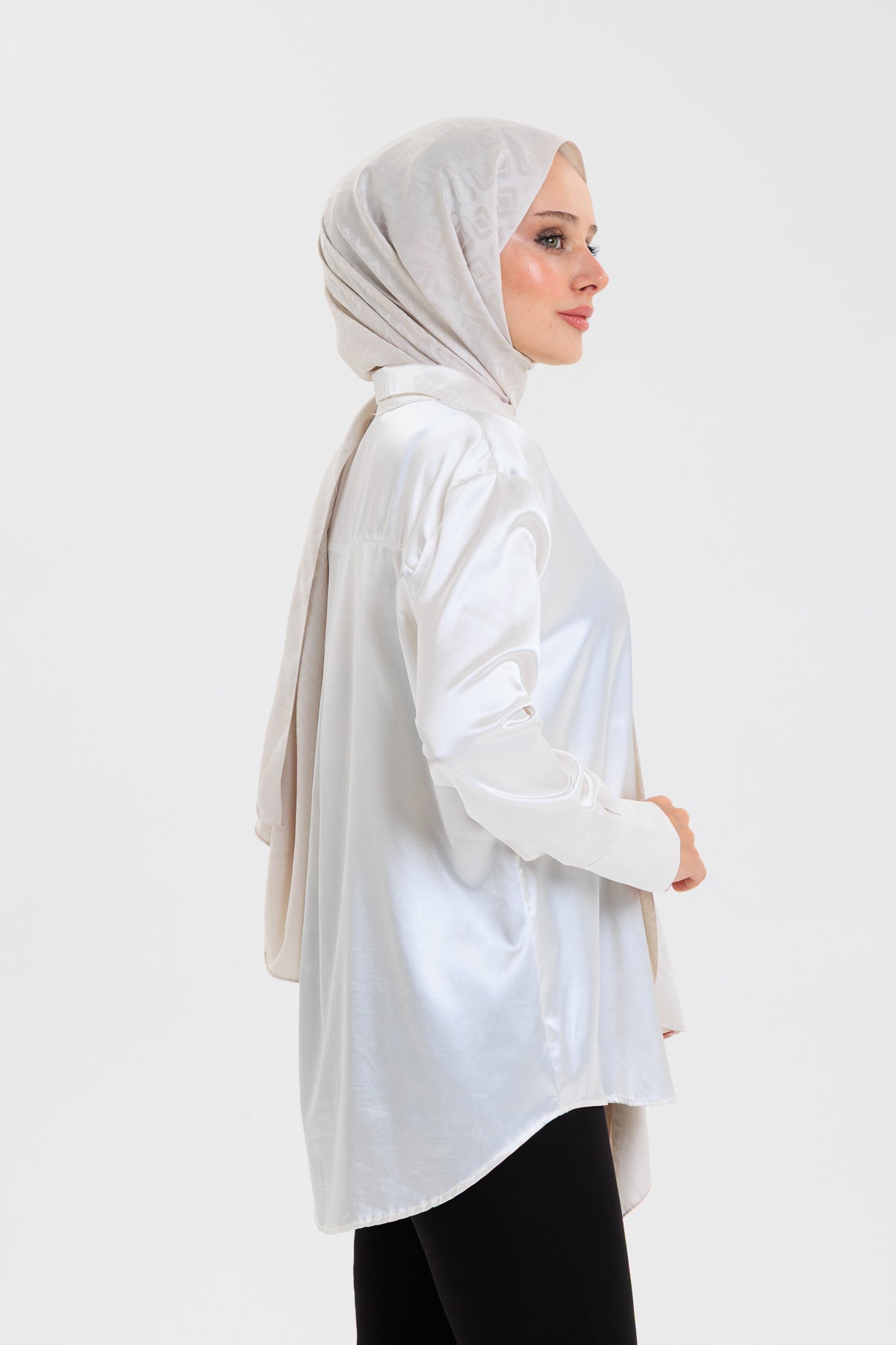 DELMAR Lior Taş Rengi Lale Desenli Pamuklu Jakarlı Şal