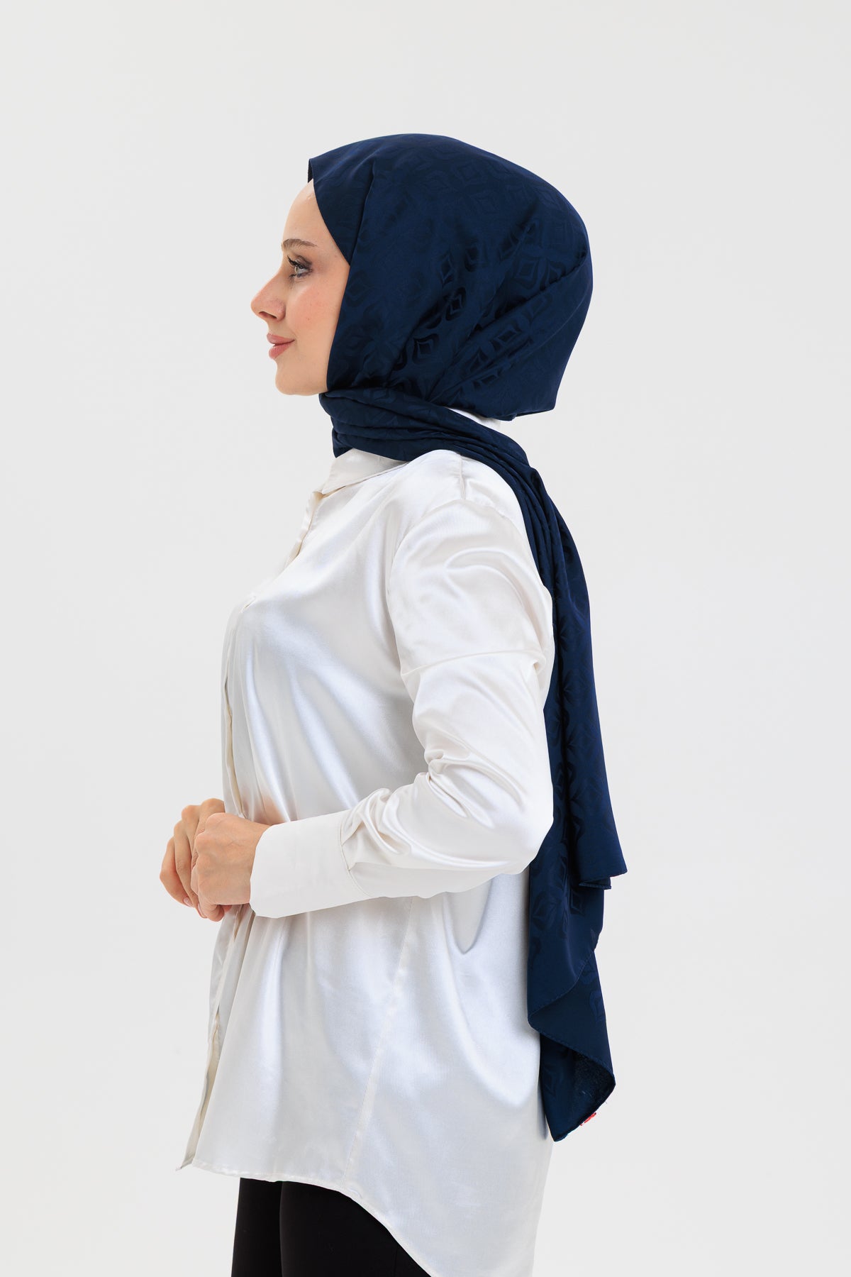 DELMAR Lior Lacivert Lale Desenli Pamuklu Jakarlı Şal