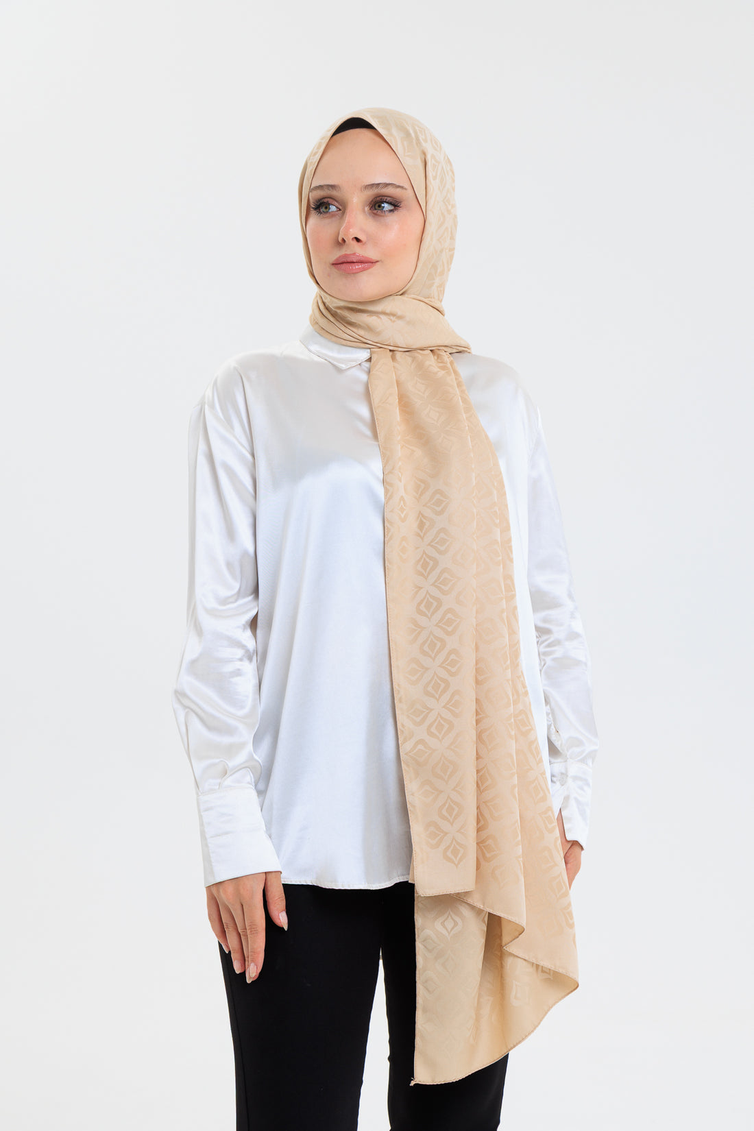 DELMAR Lior Açık Kahve Lale Desenli Pamuklu Jakarlı Şal