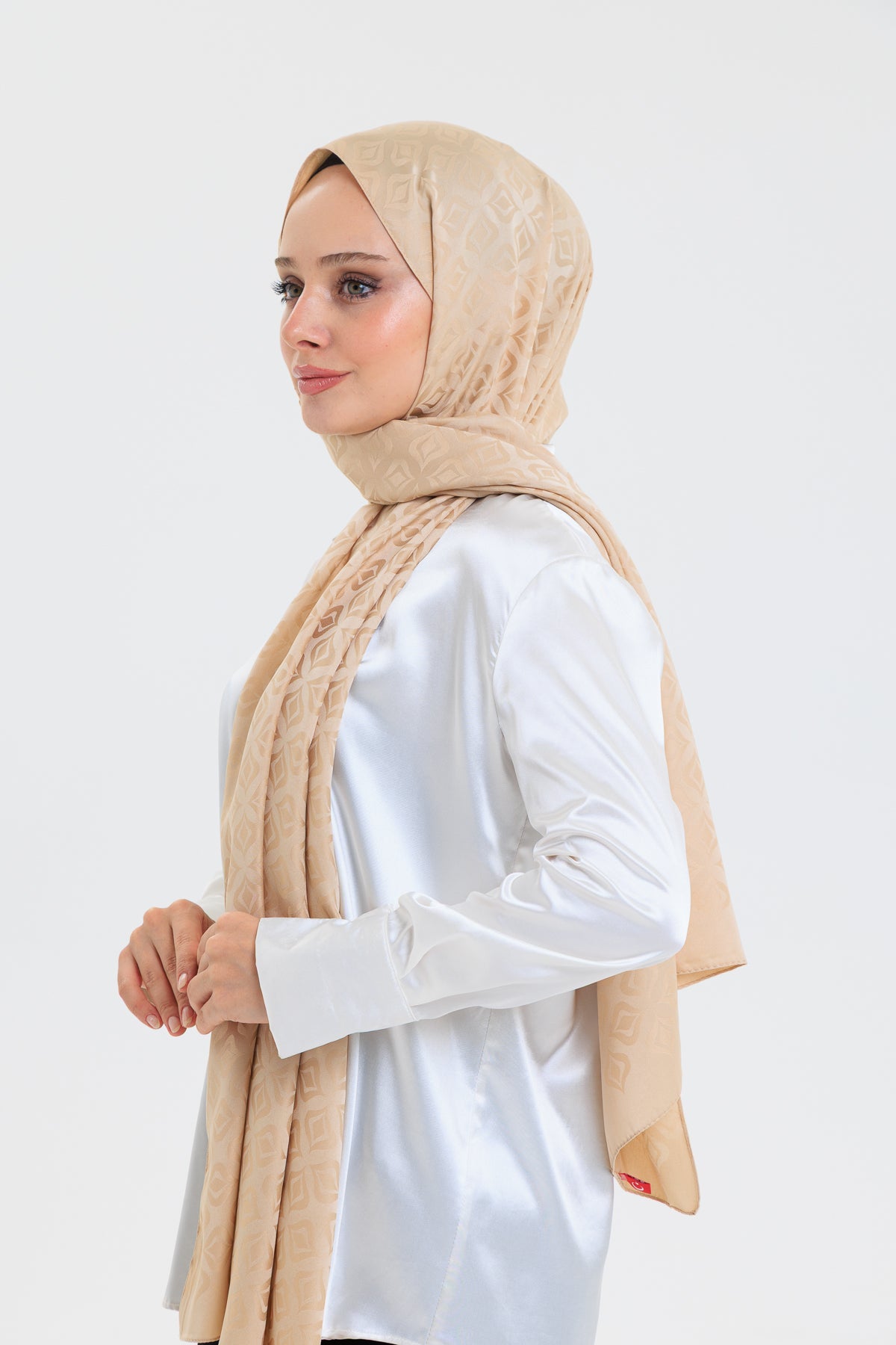 DELMAR Lior Açık Kahve Lale Desenli Pamuklu Jakarlı Şal