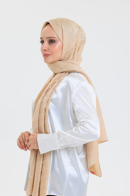 DELMAR Lior Açık Kahve Lale Desenli Pamuklu Jakarlı Şal