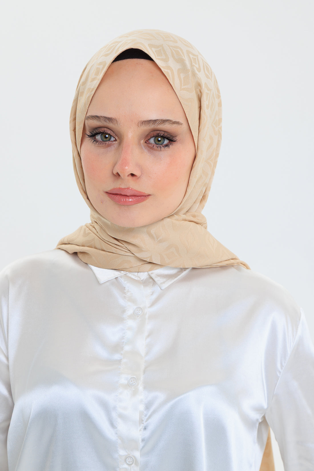 DELMAR Lior Açık Kahve Lale Desenli Pamuklu Jakarlı Şal