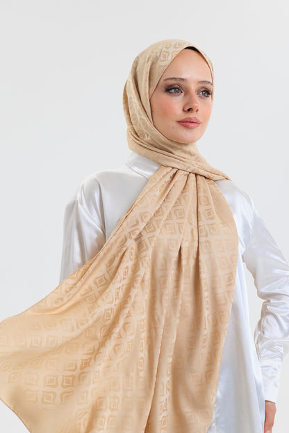 DELMAR Lior Açık Kahve Lale Desenli Pamuklu Jakarlı Şal