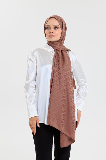 DELMAR Lior Koyu Kahve Lale Desenli Pamuklu Jakarlı Şal
