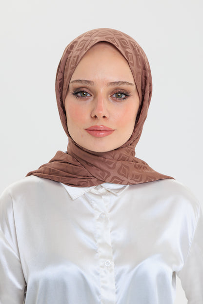 DELMAR Lior Koyu Kahve Lale Desenli Pamuklu Jakarlı Şal