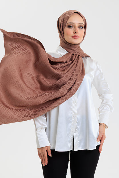 DELMAR Lior Koyu Kahve Lale Desenli Pamuklu Jakarlı Şal