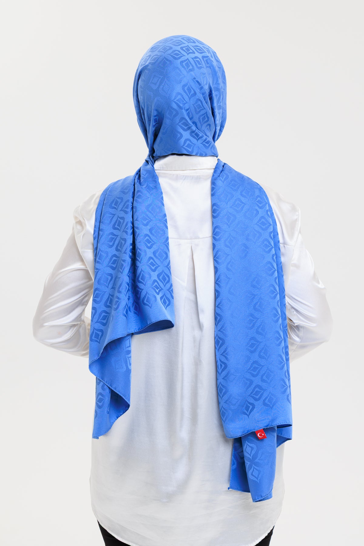 DELMAR Lior Mavi Lale Desenli Pamuklu Jakarlı Şal