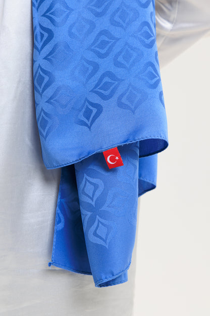 DELMAR Lior Mavi Lale Desenli Pamuklu Jakarlı Şal