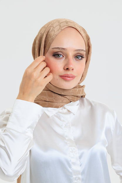 DELMAR Lior Açık Kahve Halka Desenli Jakarlı Şal