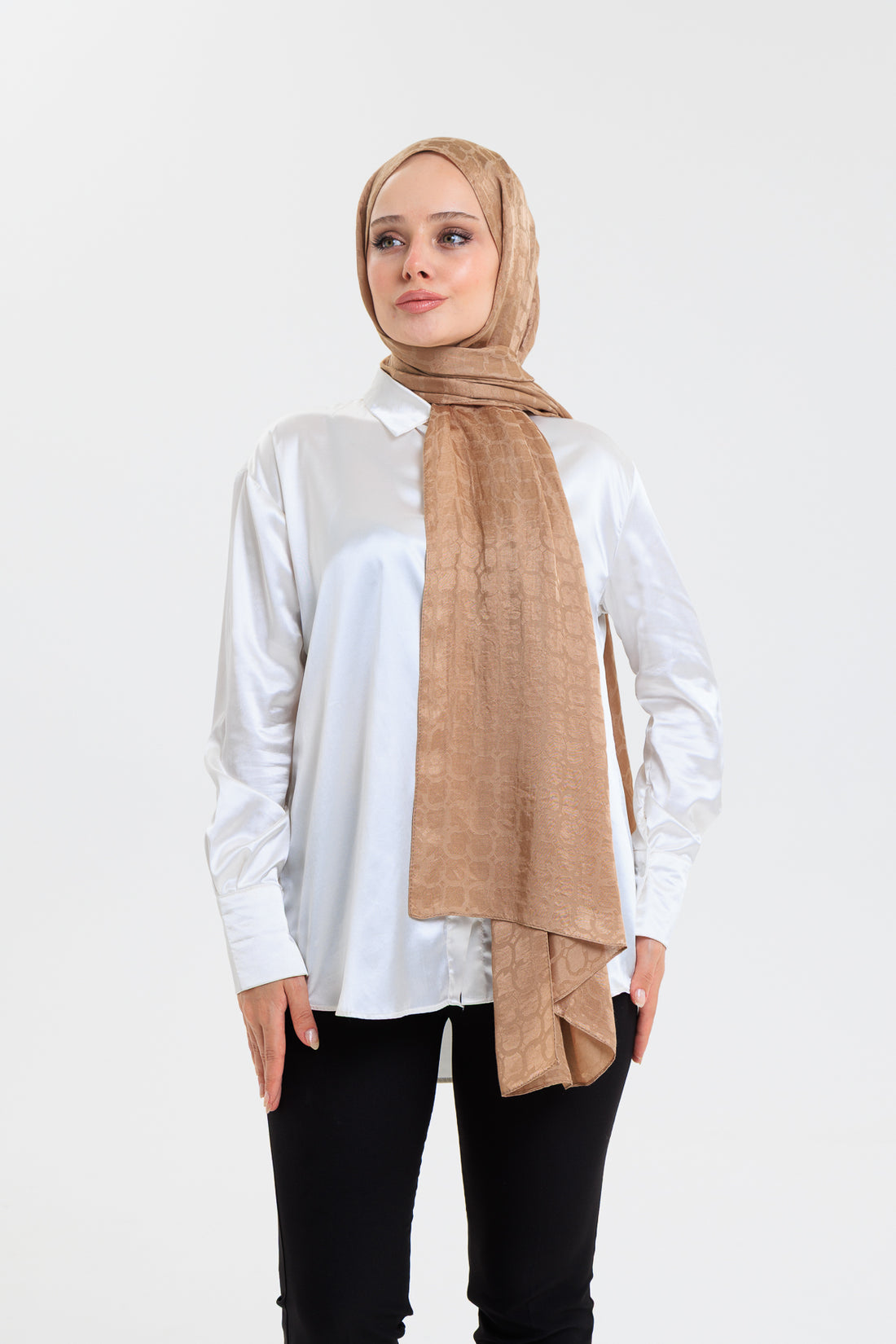 DELMAR Lior Açık Kahve Halka Desenli Jakarlı Şal