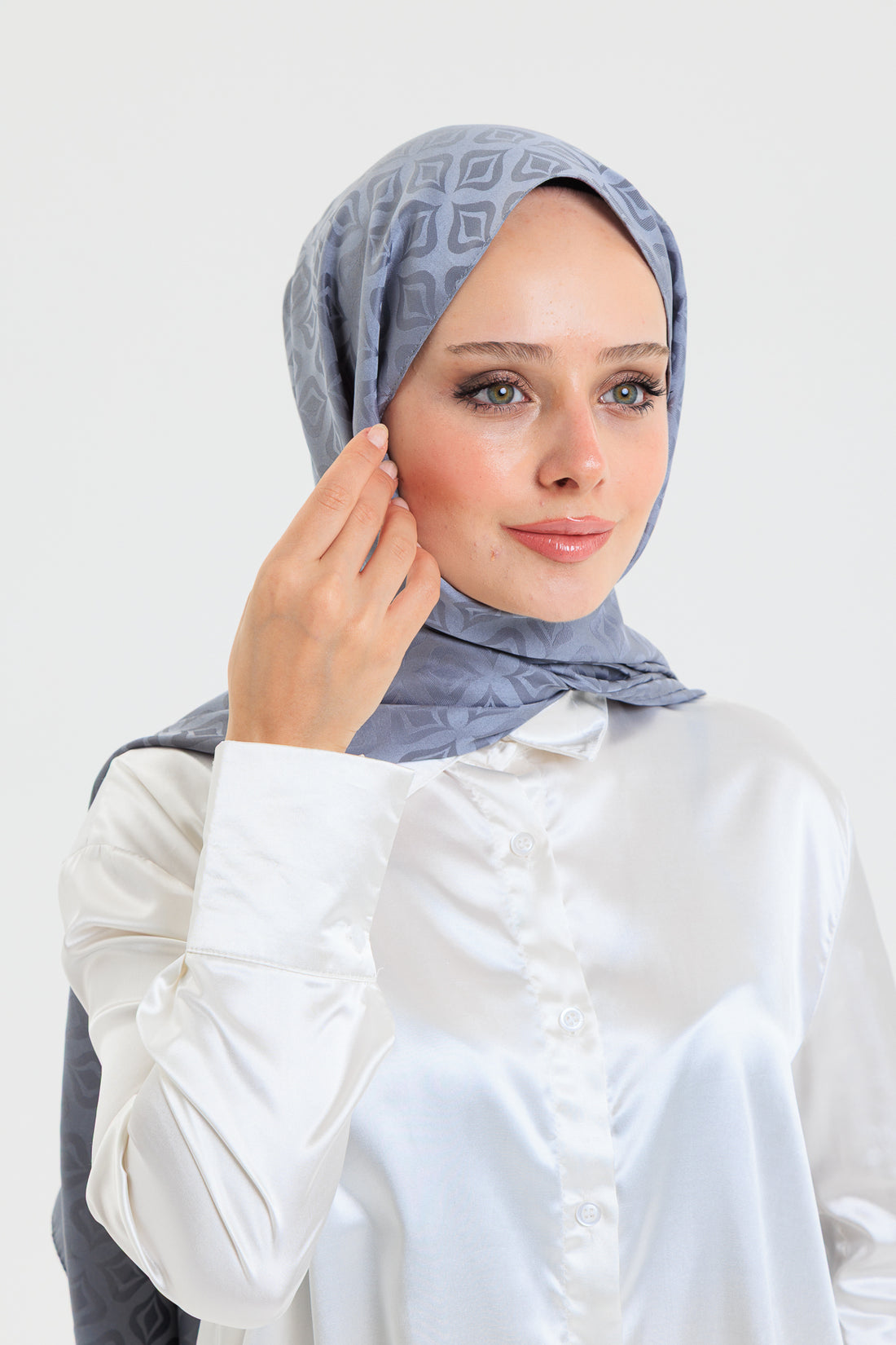 DELMAR Lior Koyu Gri Lale Desenli Pamuklu Jakarlı Şal