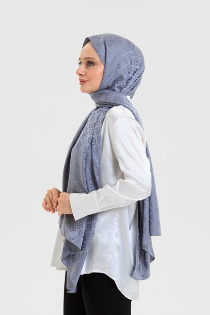 DELMAR Lior Koyu Gri Lale Desenli Pamuklu Jakarlı Şal