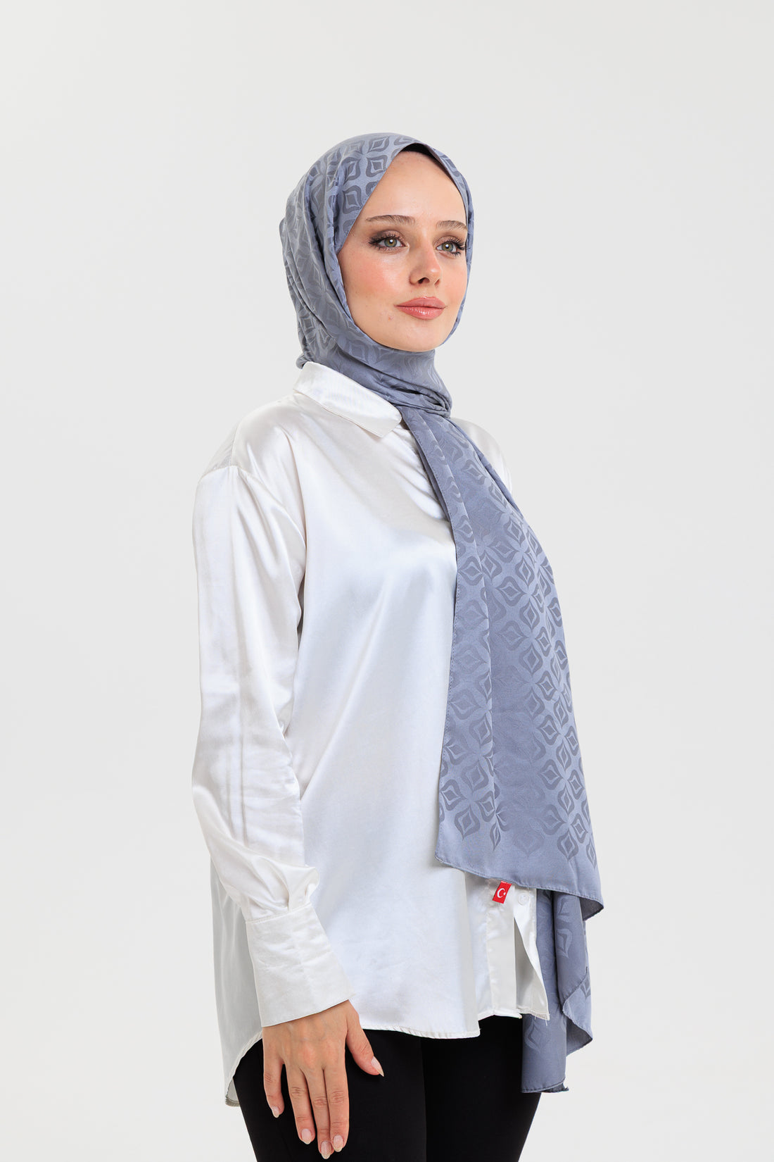 DELMAR Lior Koyu Gri Lale Desenli Pamuklu Jakarlı Şal