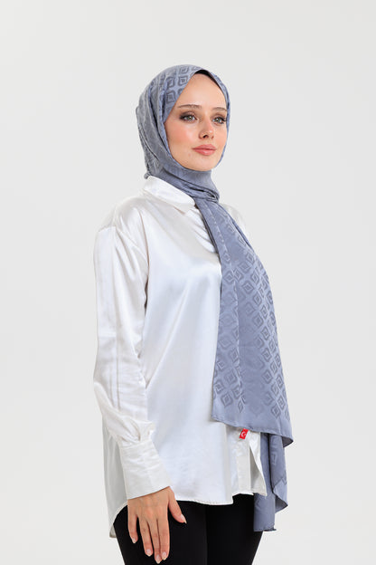 DELMAR Lior Koyu Gri Lale Desenli Pamuklu Jakarlı Şal