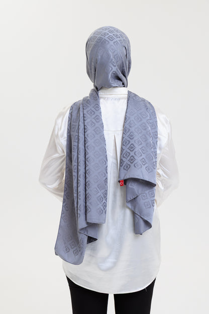 DELMAR Lior Koyu Gri Lale Desenli Pamuklu Jakarlı Şal