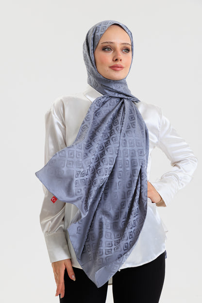DELMAR Lior Koyu Gri Lale Desenli Pamuklu Jakarlı Şal