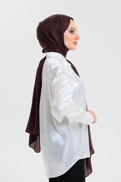 DELMAR Lior Koyu Kahve Halka Desenli Jakarlı Şal