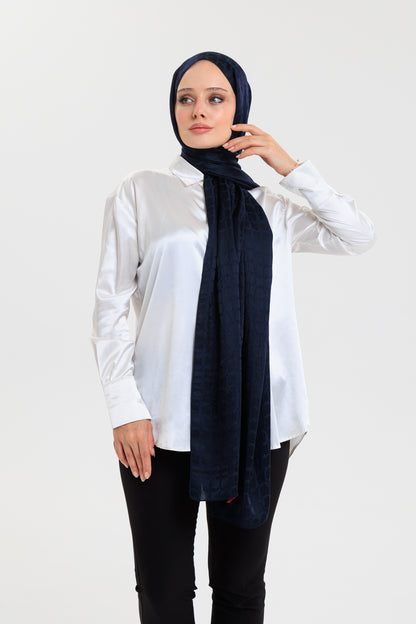 DELMAR Lior Lacivert Halka Desenli Jakarlı Şal