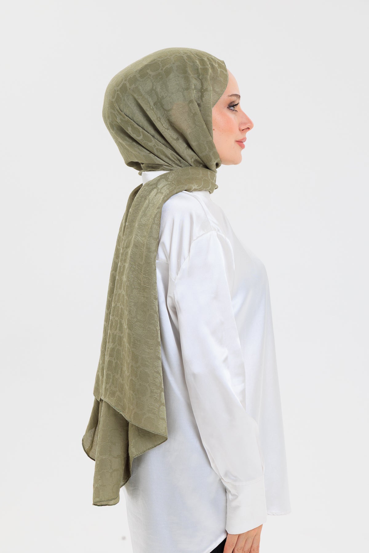 DELMAR Lior Yeşil Halka Desenli Jakarlı Şal