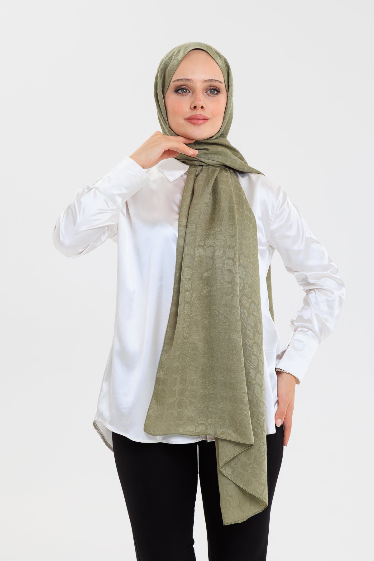 DELMAR Lior Yeşil Halka Desenli Jakarlı Şal