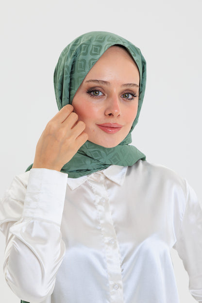 DELMAR Lior Yeşil Lale Desenli Pamuklu Jakarlı Şal