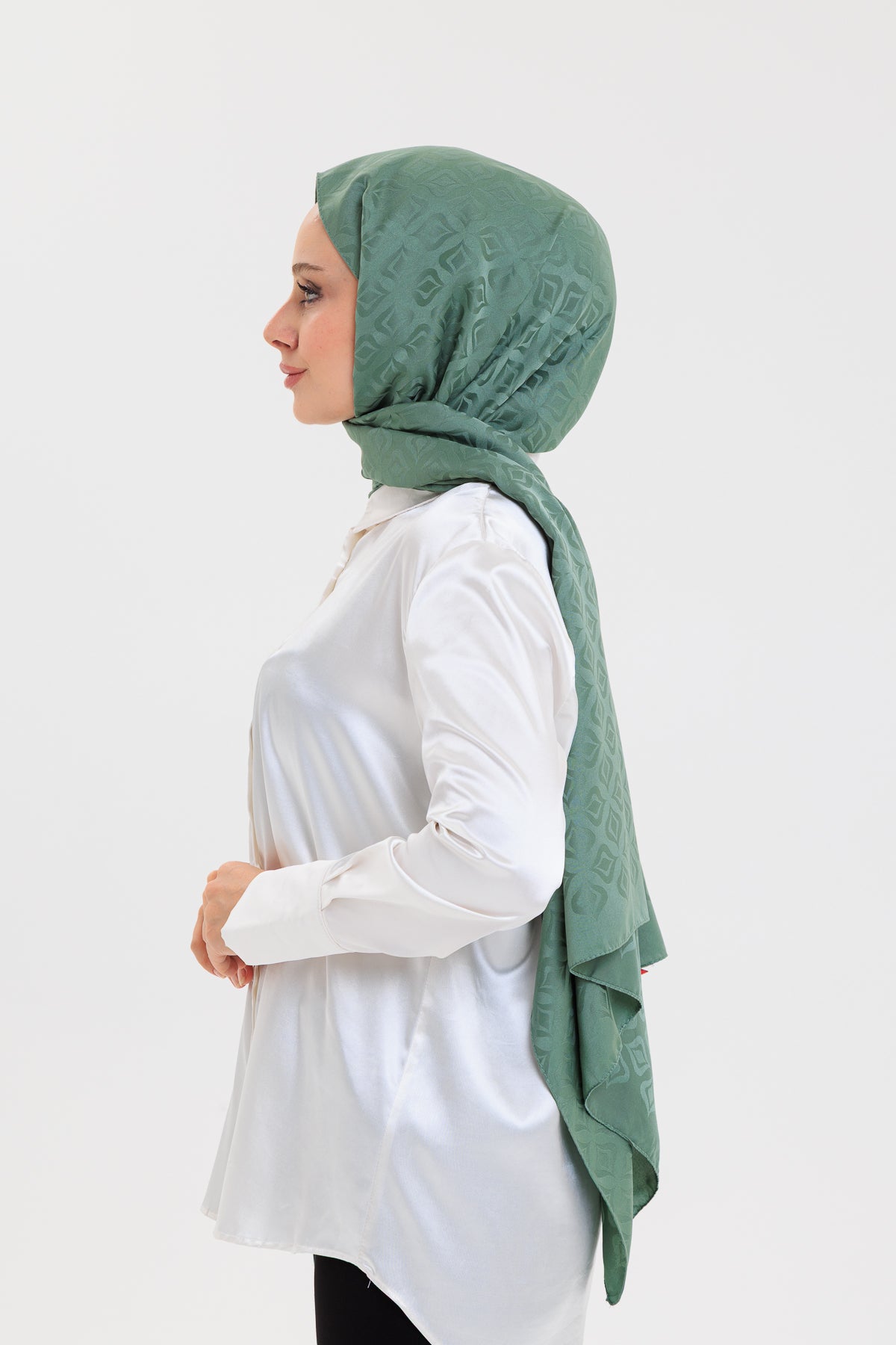 DELMAR Lior Yeşil Lale Desenli Pamuklu Jakarlı Şal