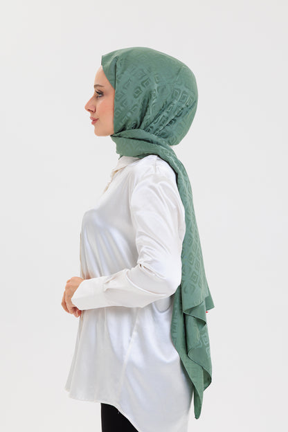 DELMAR Lior Yeşil Lale Desenli Pamuklu Jakarlı Şal