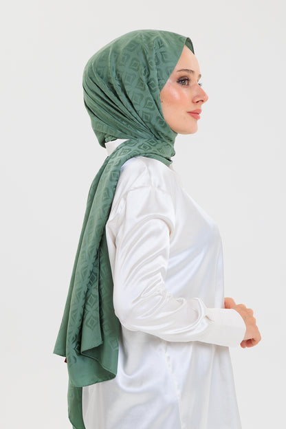 DELMAR Lior Yeşil Lale Desenli Pamuklu Jakarlı Şal