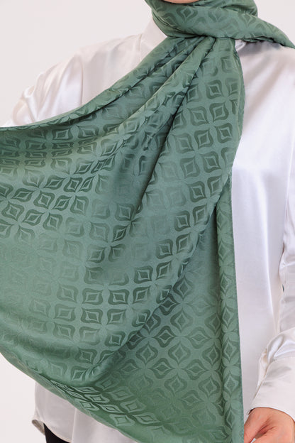 DELMAR Lior Yeşil Lale Desenli Pamuklu Jakarlı Şal