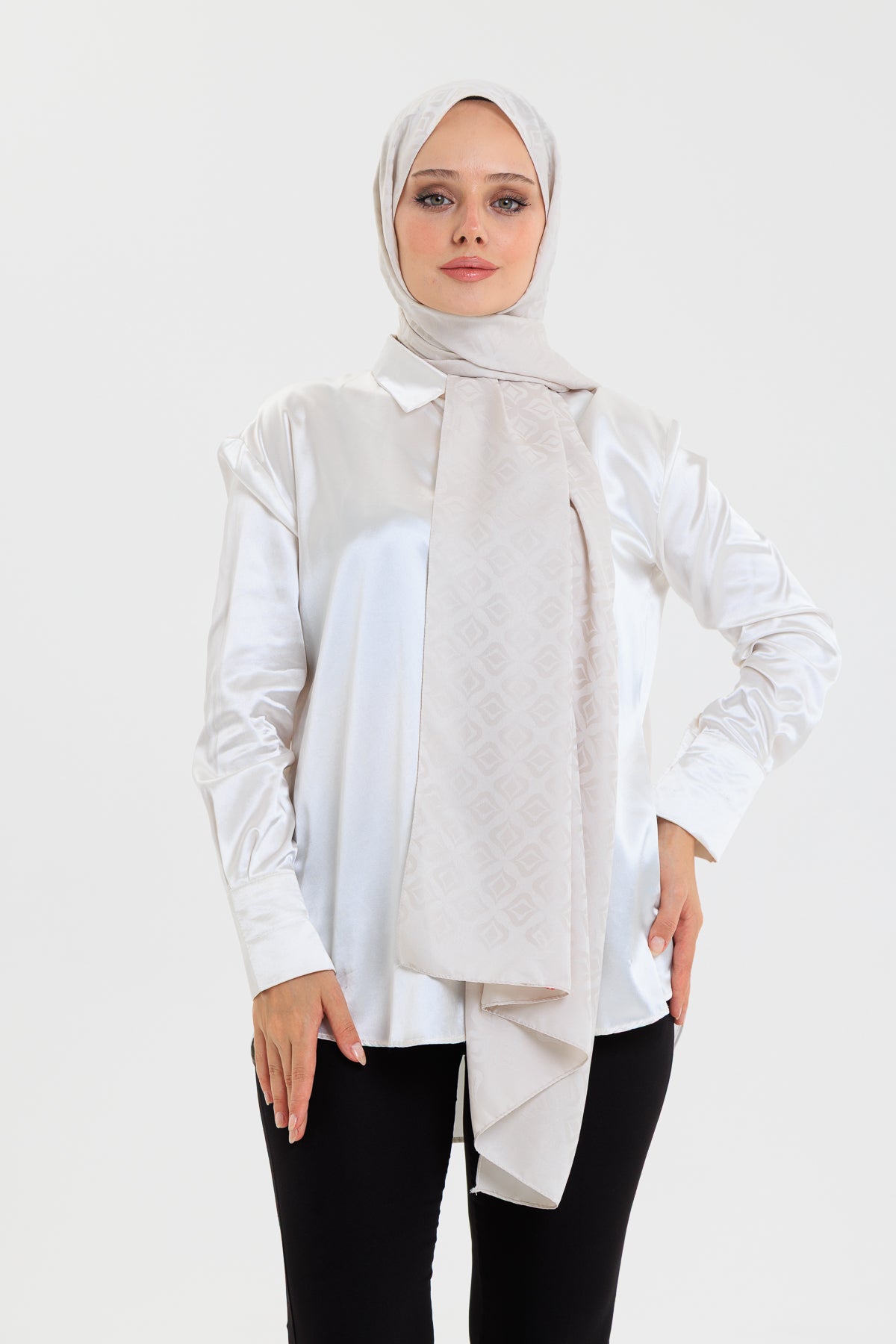 DELMAR Lior Taş Rengi Lale Desenli Pamuklu Jakarlı Şal