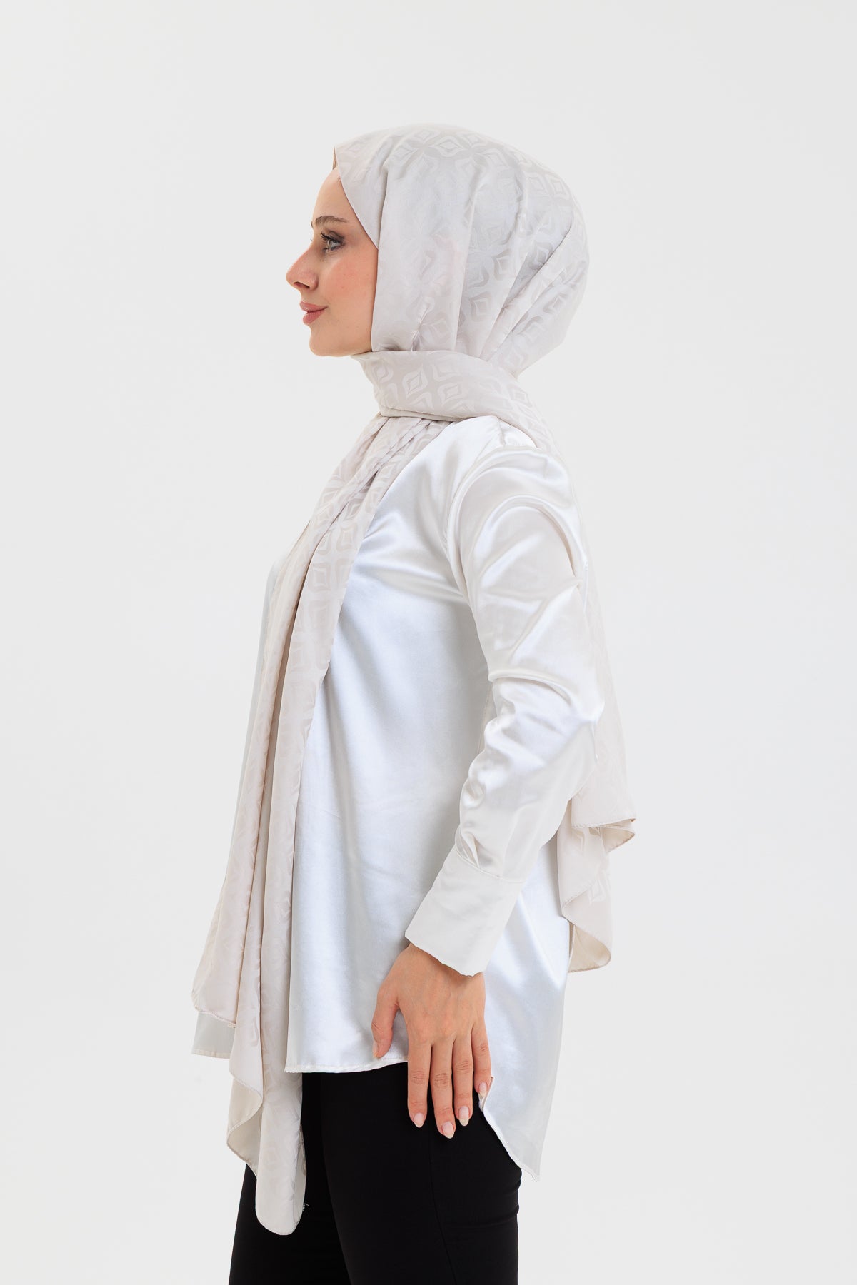 DELMAR Lior Taş Rengi Lale Desenli Pamuklu Jakarlı Şal