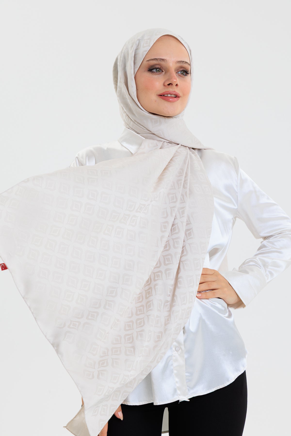 DELMAR Lior Taş Rengi Lale Desenli Pamuklu Jakarlı Şal