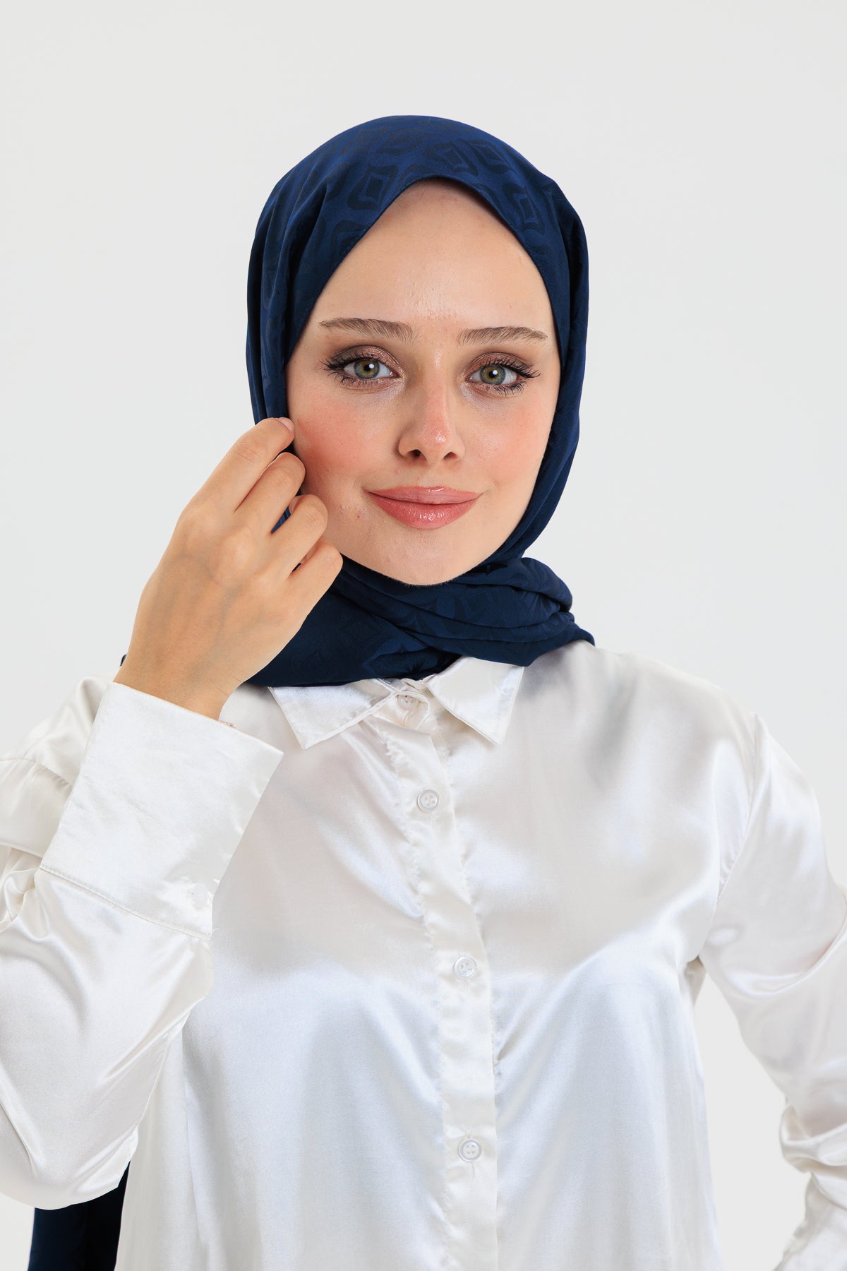 DELMAR Lior Lacivert Lale Desenli Pamuklu Jakarlı Şal