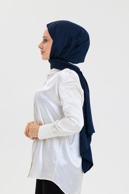 DELMAR Lior Lacivert Lale Desenli Pamuklu Jakarlı Şal