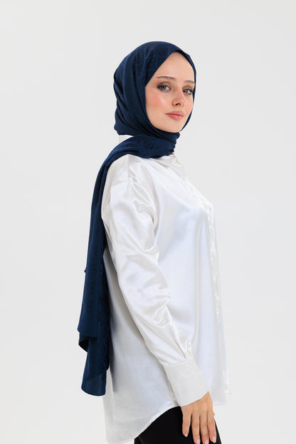 DELMAR Lior Lacivert Lale Desenli Pamuklu Jakarlı Şal