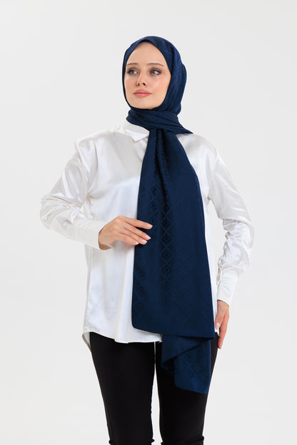 DELMAR Lior Lacivert Lale Desenli Pamuklu Jakarlı Şal