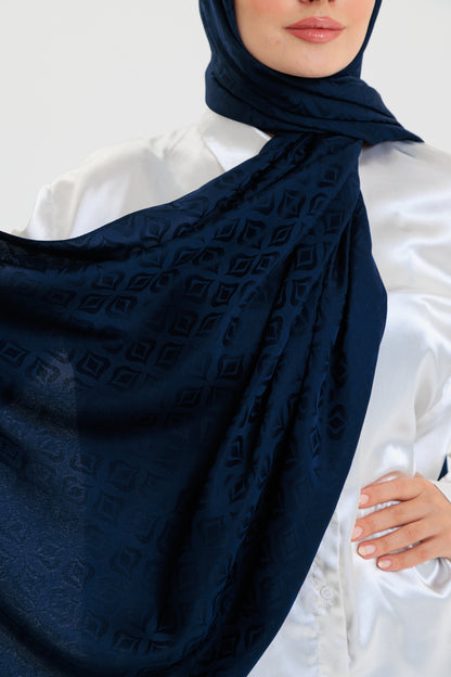 DELMAR Lior Lacivert Lale Desenli Pamuklu Jakarlı Şal