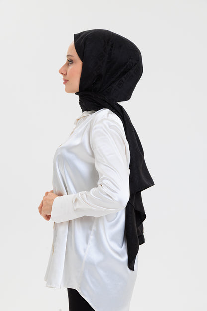 DELMAR Lior Siyah Lale Desenli Pamuklu Jakarlı Şal