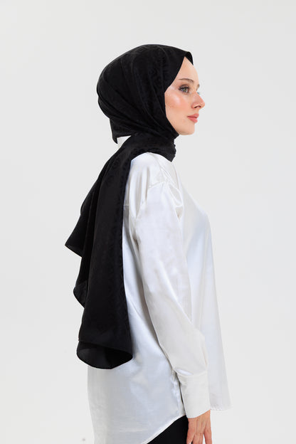 DELMAR Lior Siyah Lale Desenli Pamuklu Jakarlı Şal