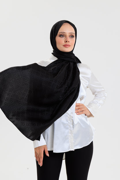 DELMAR Lior Siyah Lale Desenli Pamuklu Jakarlı Şal